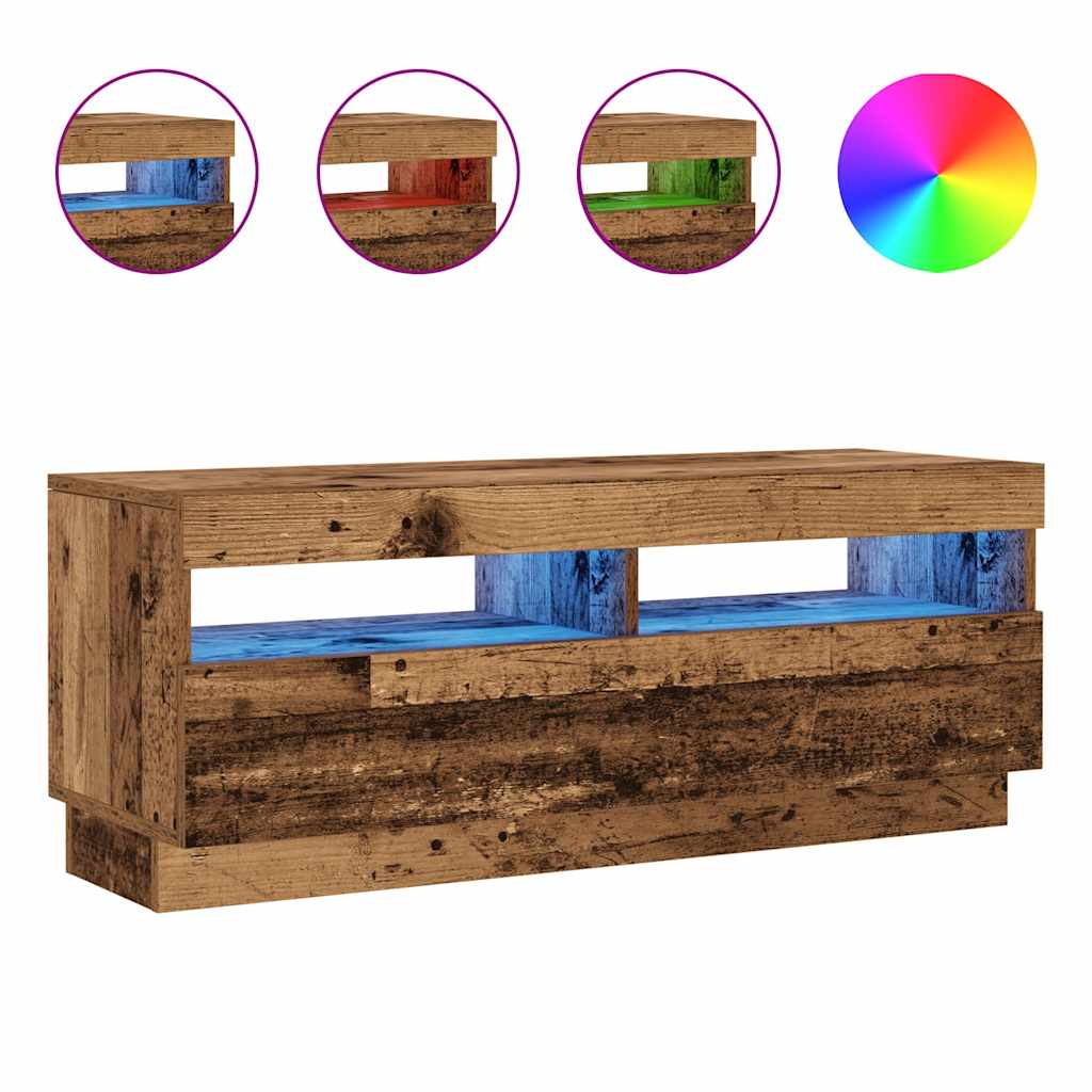 antik fa színű szerelt fa TV-szekrény LED-ekkel 100x35x40 cm