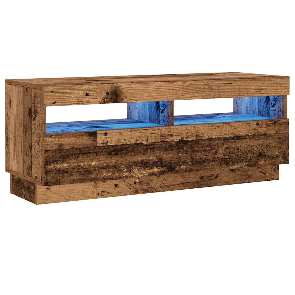 antik fa színű szerelt fa TV-szekrény LED-ekkel 100x35x40 cm