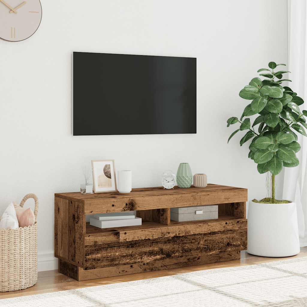 antik fa színű szerelt fa TV-szekrény LED-ekkel 100x35x40 cm