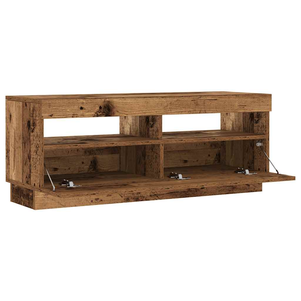 antik fa színű szerelt fa TV-szekrény LED-ekkel 100x35x40 cm