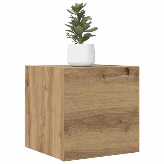 kézműves tölgy színű falra szerelhető TV-szekrény 30,5x30x30 cm
