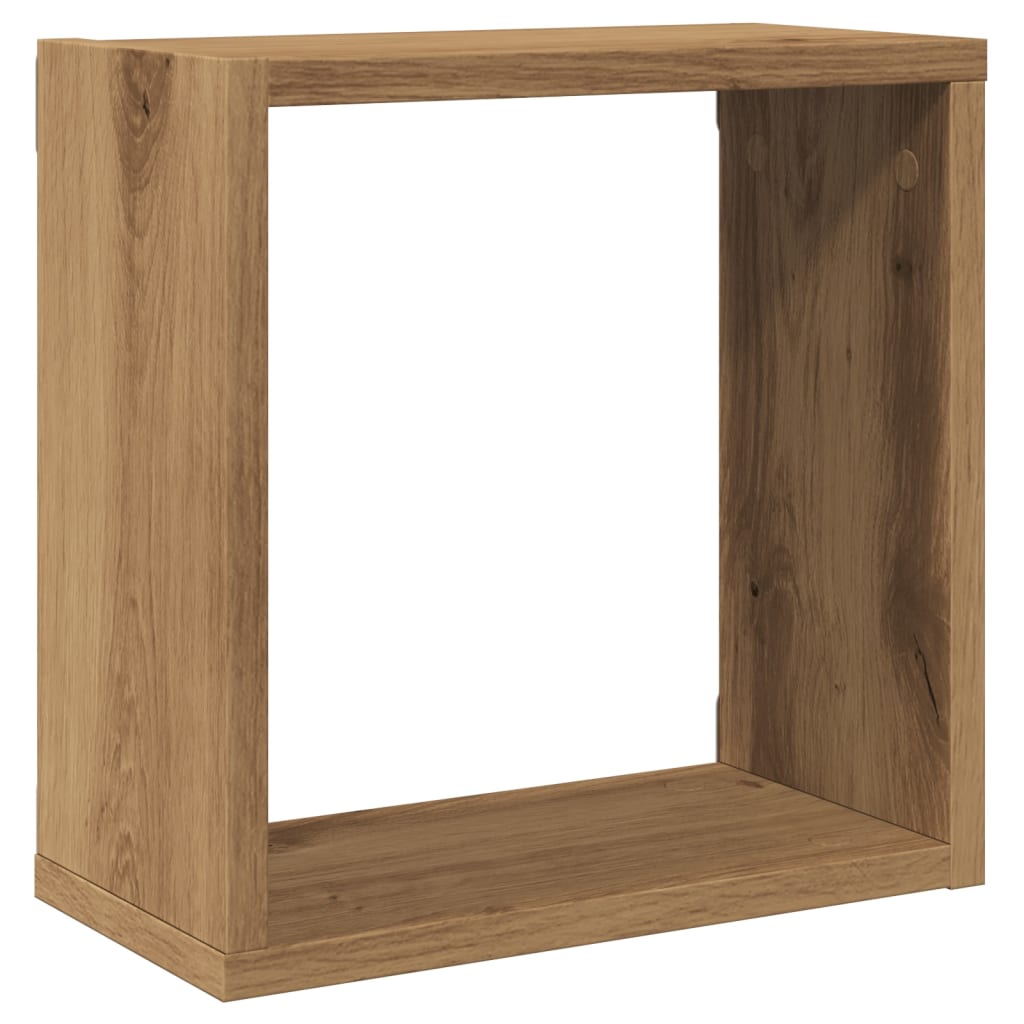 2 db kézműves tölgyszínű szerelt fa fali kockapolc 30x15x30 cm