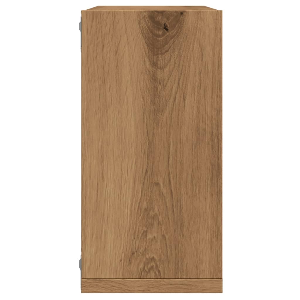 2 db kézműves tölgyszínű szerelt fa fali kockapolc 30x15x30 cm