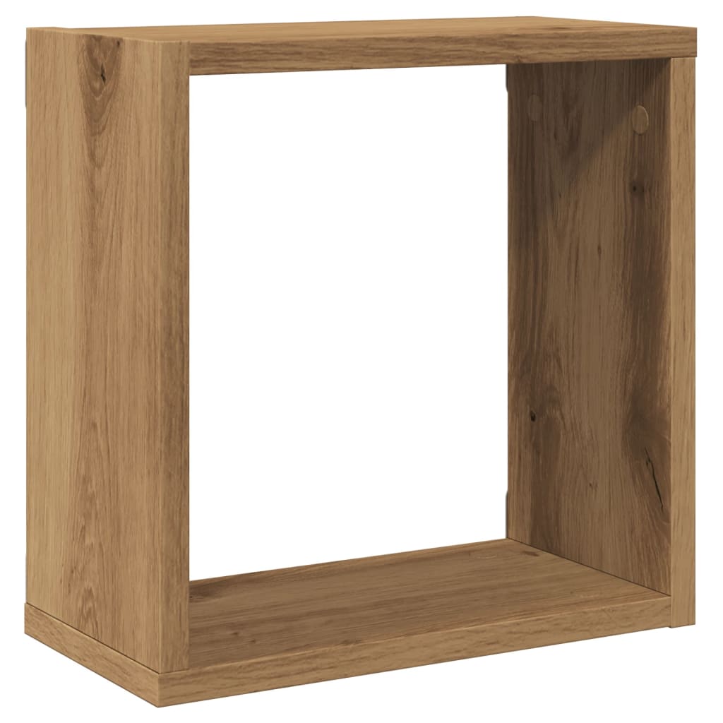 4 db kézműves tölgyszínű szerelt fa fali kockapolc 30x15x30 cm