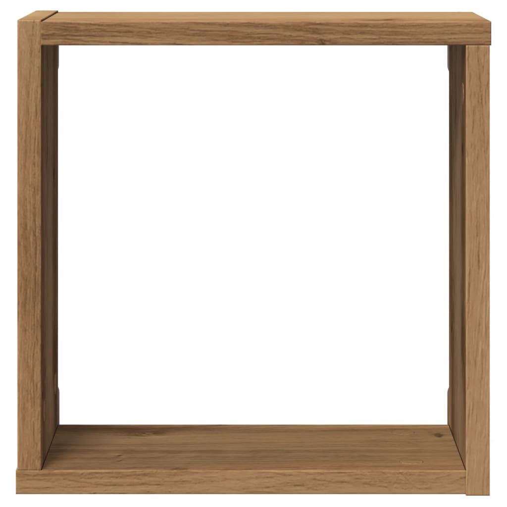 4 db kézműves tölgyszínű szerelt fa fali kockapolc 30x15x30 cm