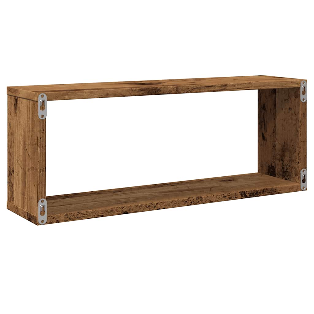 4 db antik fa színű szerelt fa fali kockapolc 60 x 15 x 23 cm