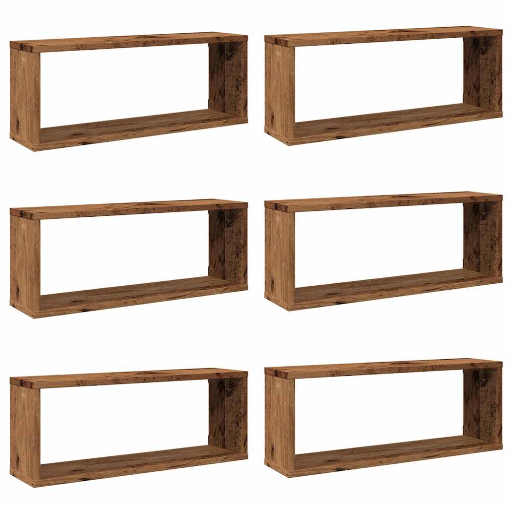 6 db antik fa színű szerelt fa fali kockapolc 60 x 15 x 23 cm