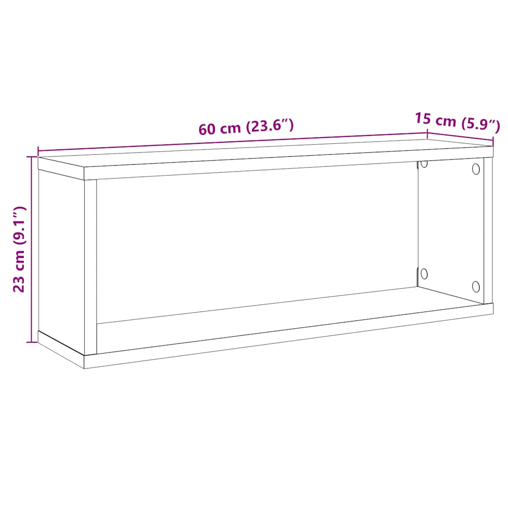 6 db antik fa színű szerelt fa fali kockapolc 60 x 15 x 23 cm