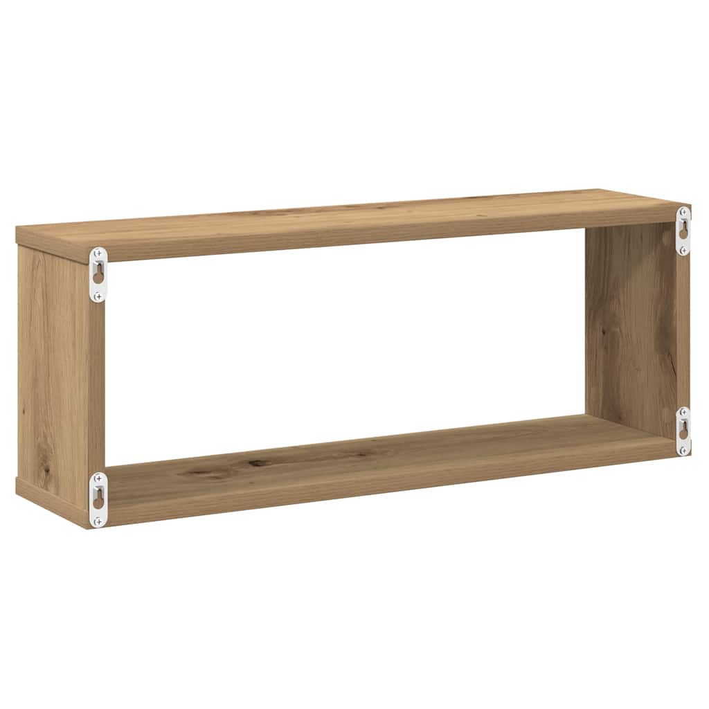 2 db kézműves tölgyszínű szerelt fa fali kockapolc 60x15x23 cm