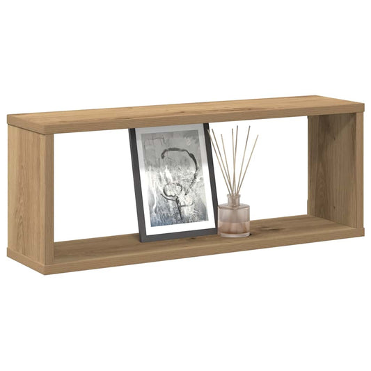 2 db kézműves tölgyszínű szerelt fa fali kockapolc 60x15x23 cm