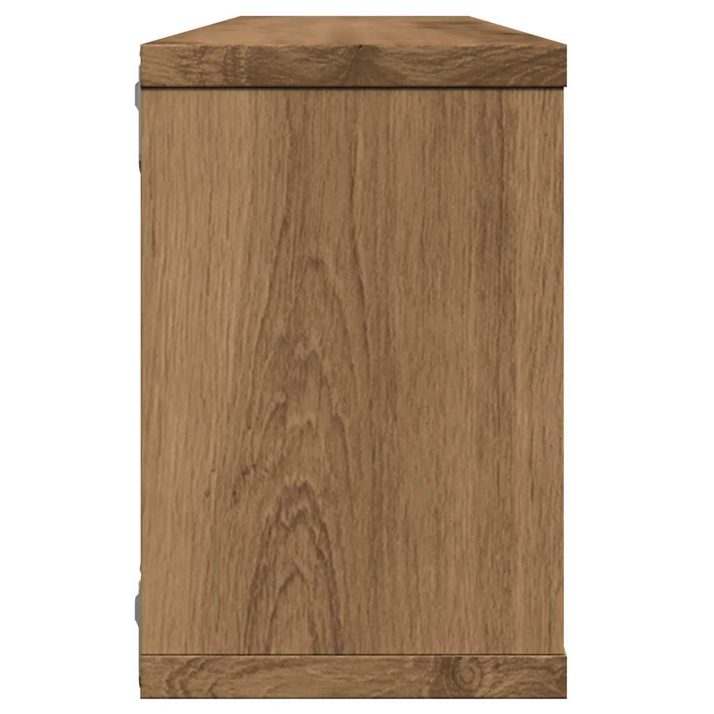 4 db kézműves tölgy színű szerelt fa fali kockapolc 60x15x23 cm