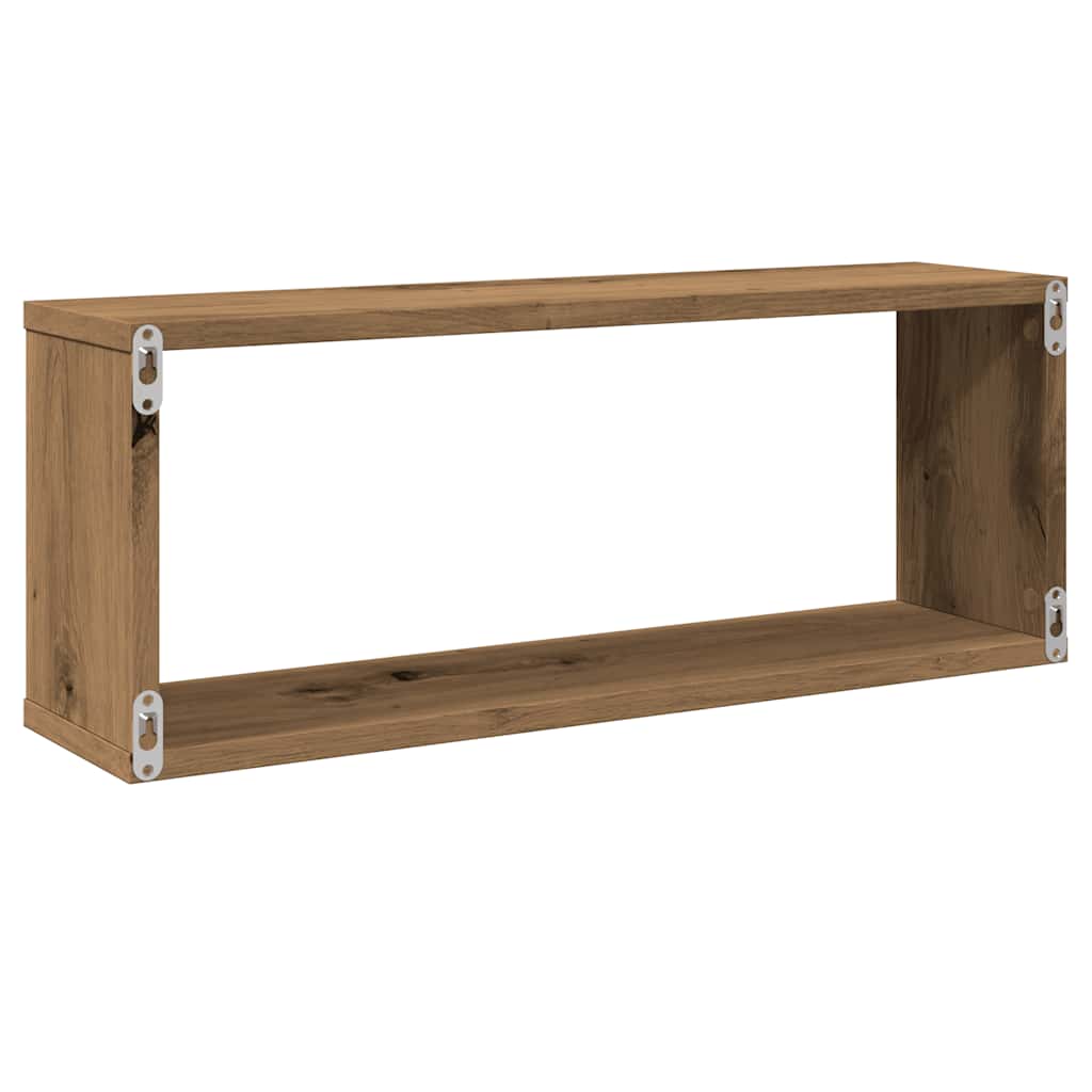 4 db kézműves tölgy színű szerelt fa fali kockapolc 60x15x23 cm