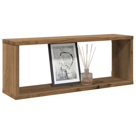 4 db kézműves tölgy színű szerelt fa fali kockapolc 60x15x23 cm