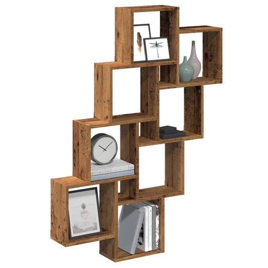 antik fa színű szerelt fa fali kocka polcok 90x15x119,5 cm
