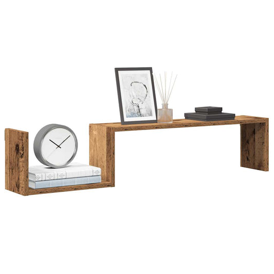 2 db antik fa színű szerelt fa fali polc 100 x 15 x 20 cm