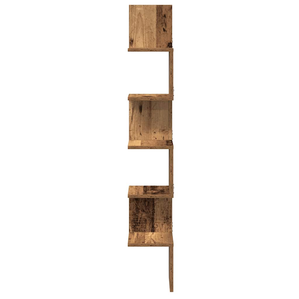 antik fa színű szerelt fa fali sarokpolc 20 x 20 x 127,5 cm