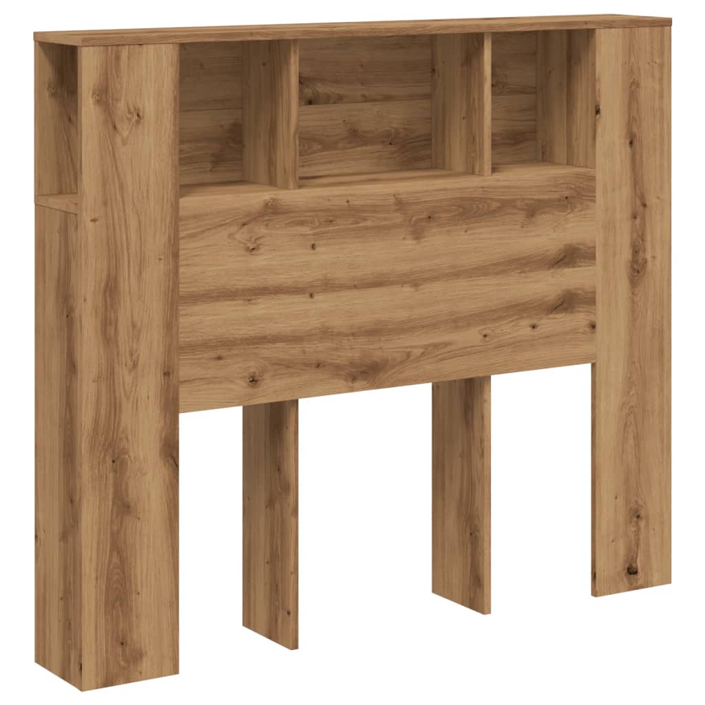 kézműves tölgyszínű szerelt fa LED-es fejtámla 120x18,5x103,5cm