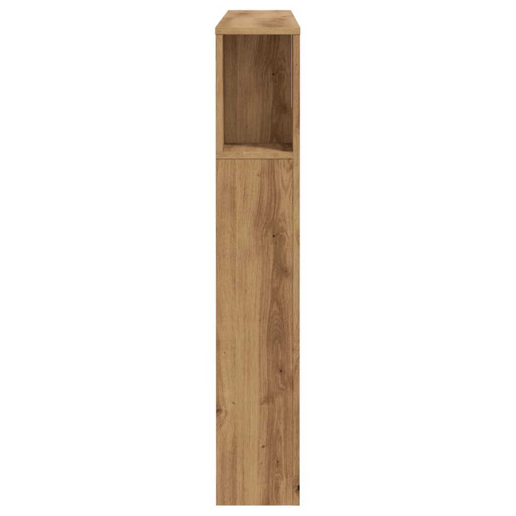 kézműves tölgyszínű szerelt fa LED-es fejtámla 120x18,5x103,5cm