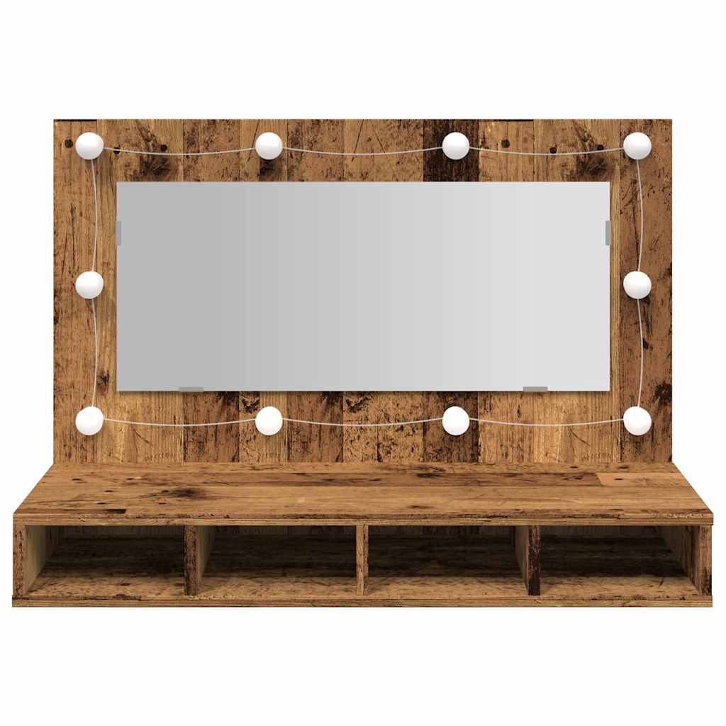 antik fa tükrös szekrény LED-ekkel 90x31,5x62 cm