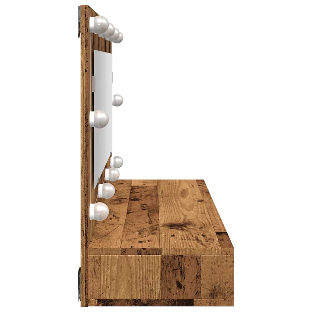 antik fa tükrös szekrény LED-ekkel 90x31,5x62 cm