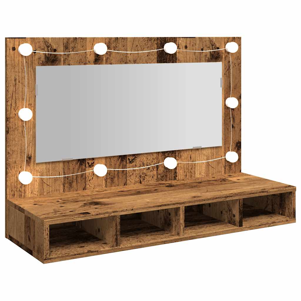 antik fa tükrös szekrény LED-ekkel 90x31,5x62 cm