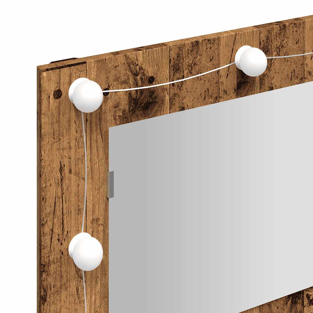 antik fa tükrös szekrény LED-ekkel 90x31,5x62 cm