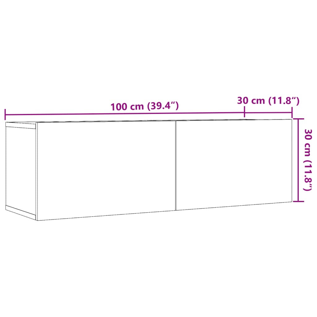 2 db antik fa színű falra szerelhető TV-szekrény 100x30x30 cm