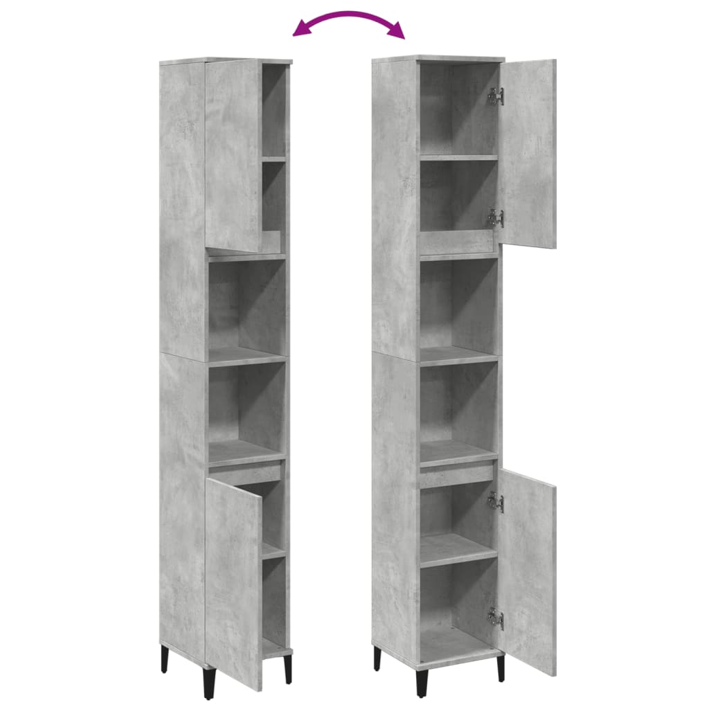 betonszürke szerelt fa fürdőszobaszekrény 30 x 30 x 190 cm