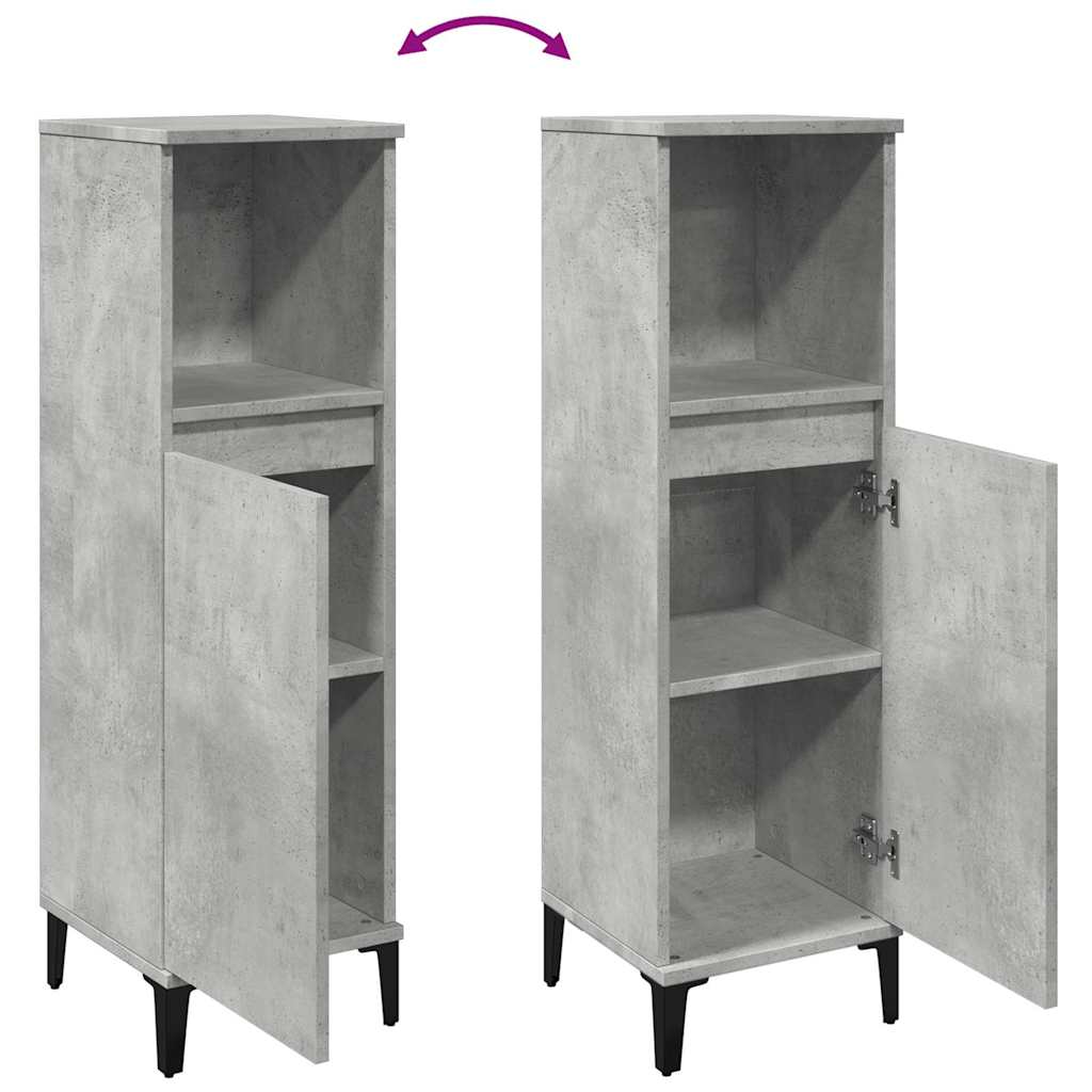 betonszürke szerelt fa fürdőszobaszekrény 30 x 30 x 100 cm