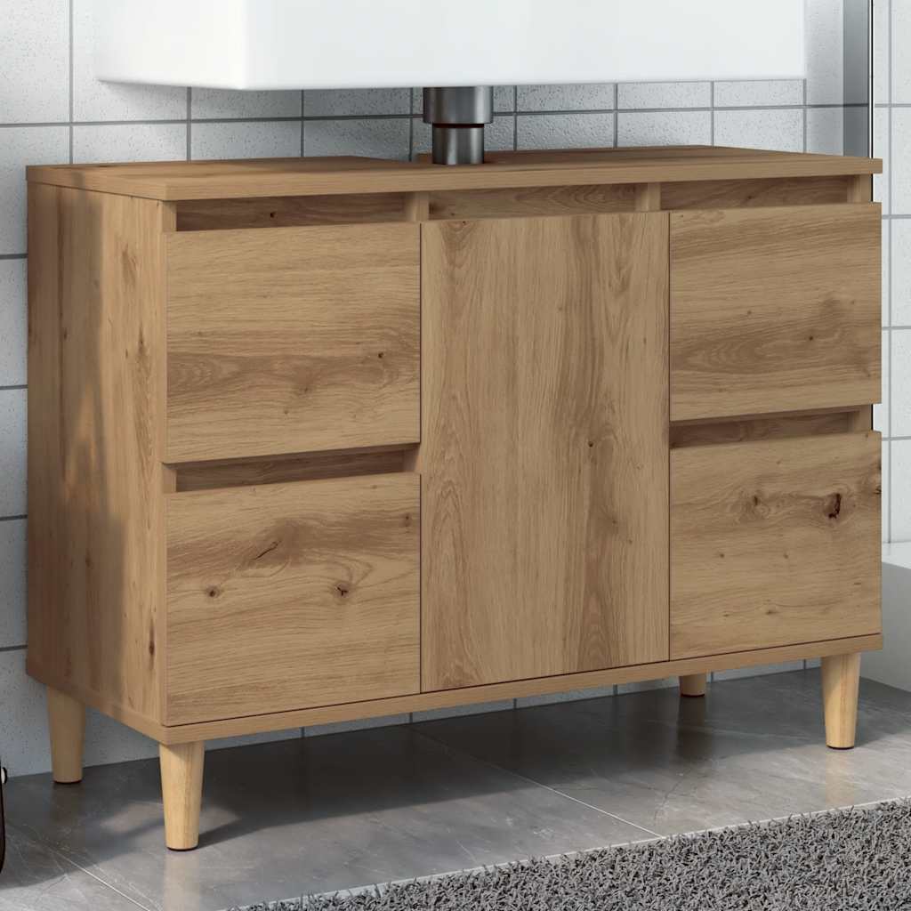 kézműves tölgy színű szerelt fa mosdószekrény 80 x 33 x 60 cm