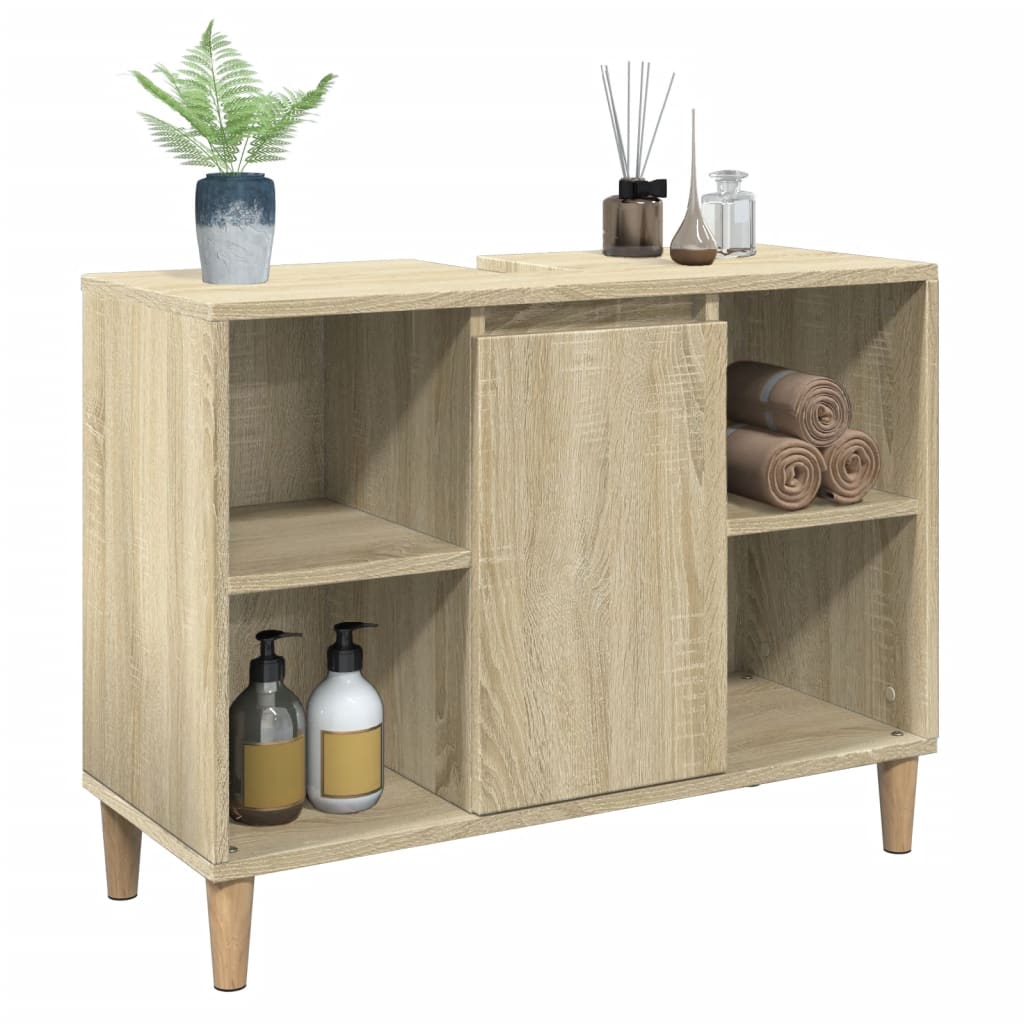 sonoma tölgy színű szerelt fa mosdószekrény 80 x 33 x 60 cm