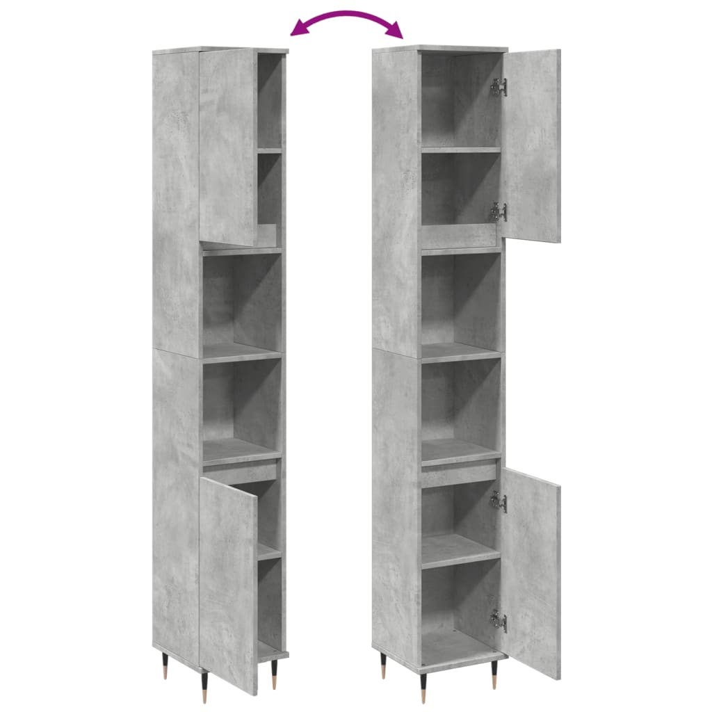 betonszürke szerelt fa fürdőszobaszekrény 30 x 30 x 190 cm