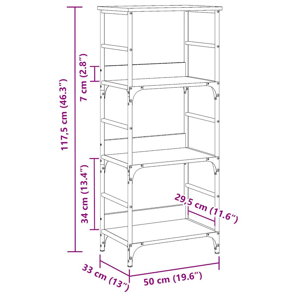 antik fa színű szerelt fa könyvszekrény 50 x 33 x 117,5 cm