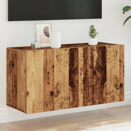 antik fa színű falra szerelhető TV-szekrény 80 x 30 x 41 cm