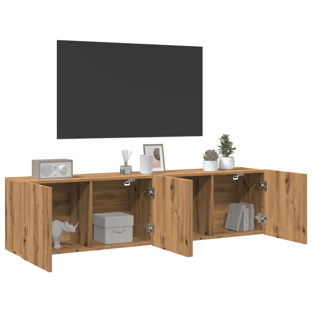 2 db kézműves tölgy falra szerelhető TV-szekrény 80x30x41 cm