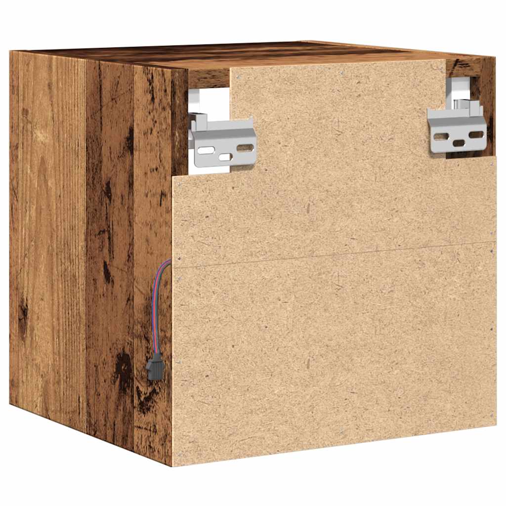 antik fa színű fali TV-szekrény LED-világítással 30x28,5x30 cm