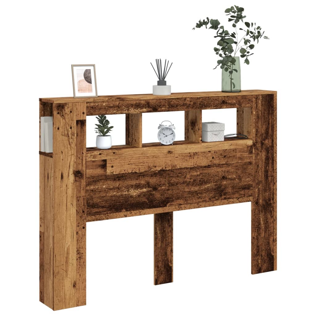 antik fa színű szerelt fa LED-es fejtámla 140x18,5x103,5 cm