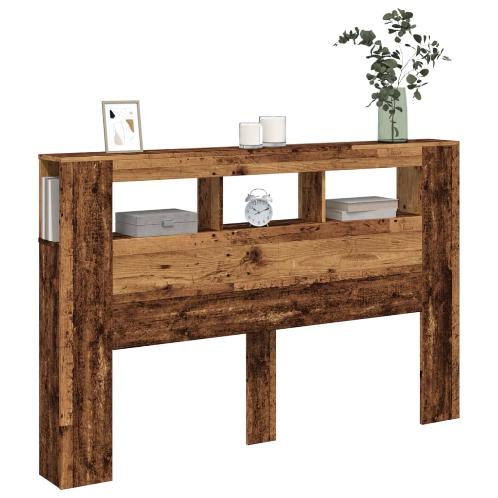 antik fa színű szerelt fa LED-es fejtámla 160x18,5x103,5 cm