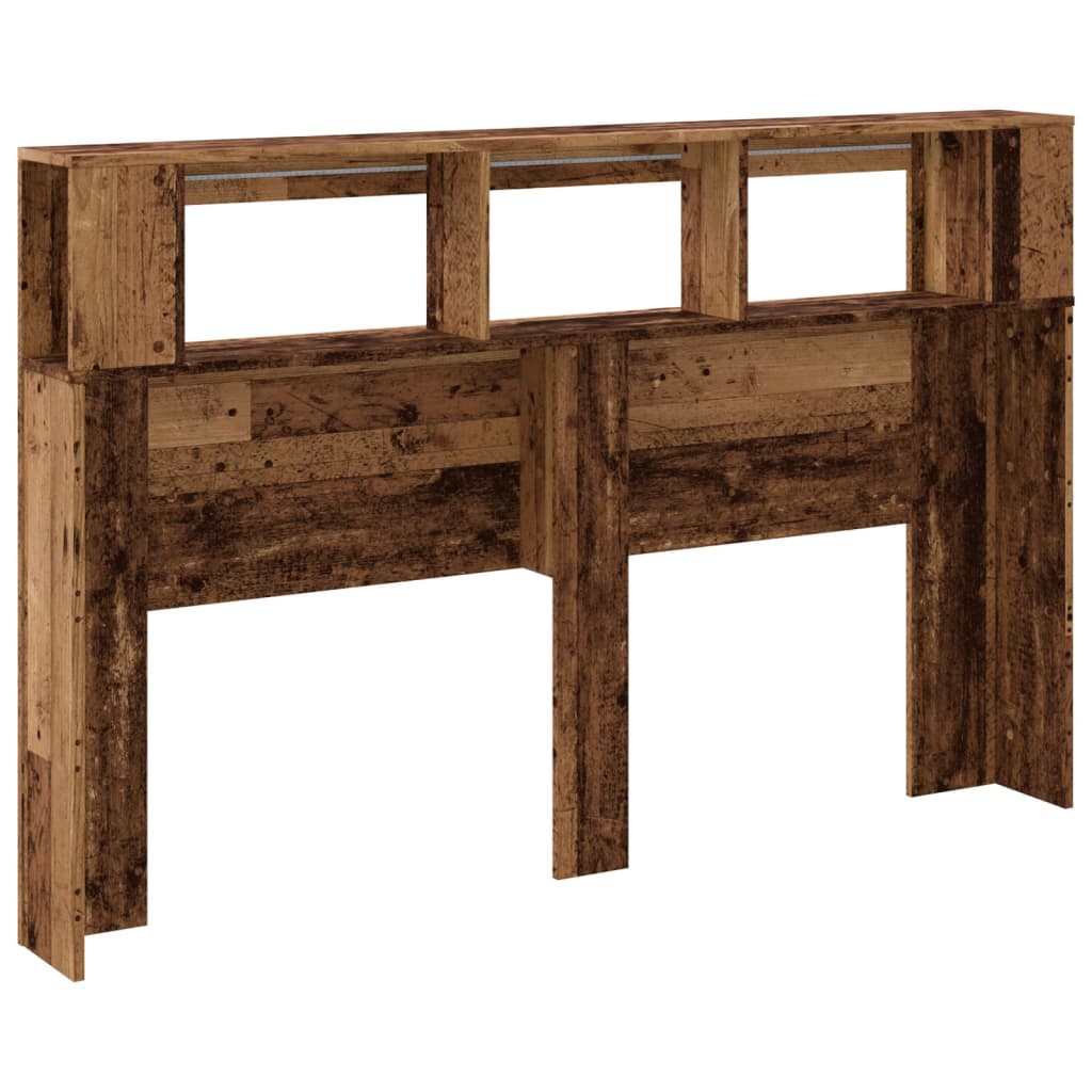 antik fa színű szerelt fa LED-es fejtámla 160x18,5x103,5 cm