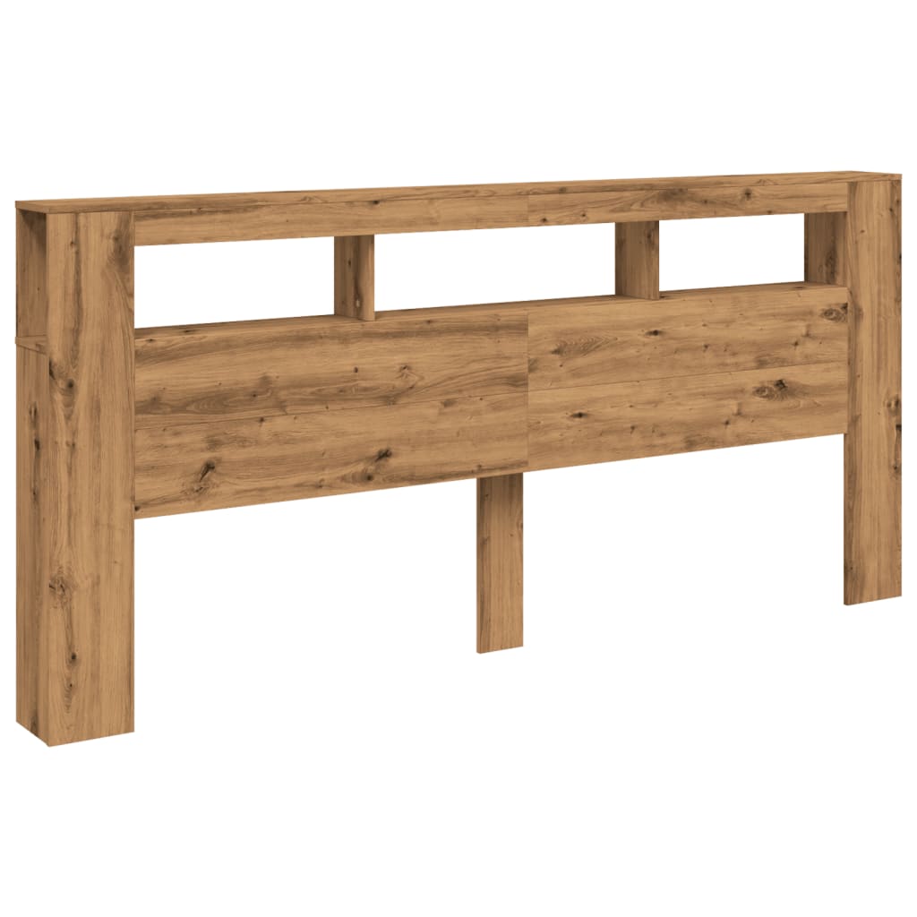 kézműves tölgyszínű szerelt fa LED-es fejtámla 220x18,5x103,5cm