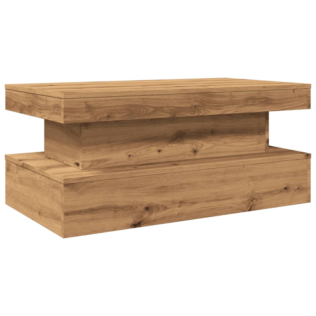 kézműves tölgy színű dohányzóasztal LED-lámpákkal 90x50x40 cm