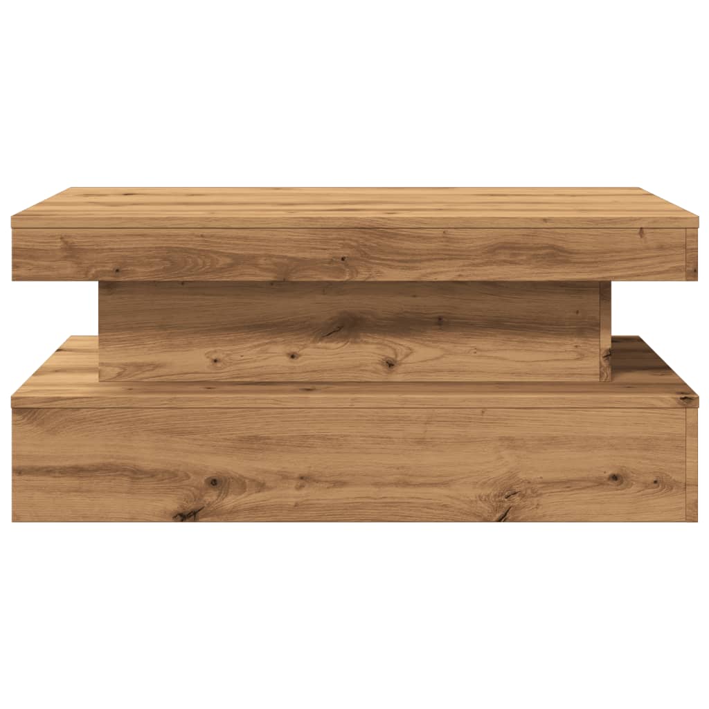 kézműves tölgy színű dohányzóasztal LED-lámpákkal 90x50x40 cm