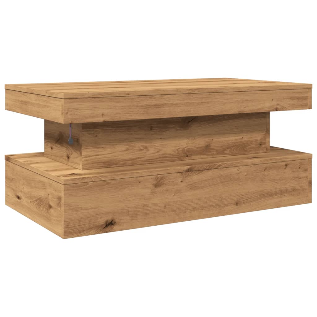 kézműves tölgy színű dohányzóasztal LED-lámpákkal 90x50x40 cm