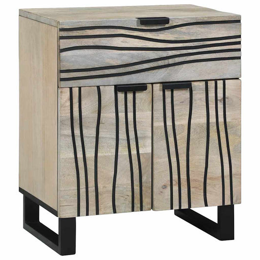 Éjjeliszekrény Fehér és fekete 50 x 33 x 60 cm tömör mangófa