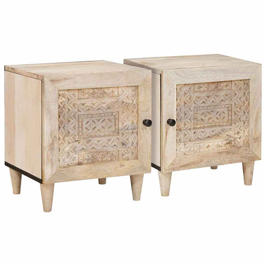 Éjjeli asztal 2 pcs Bézs 40 x 33 x 46 cm tömör mangófa