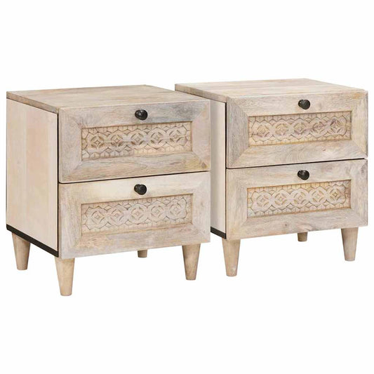 Éjjeli asztal fiókkal 2 pcs Bézs 40 x 33 x 46 cm tömör mangófa