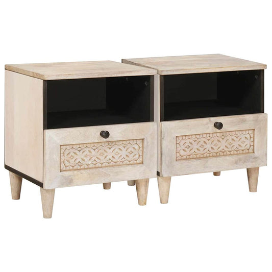 Éjjeli asztal fiókkal 2 pcs Bézs 40 x 33 x 46 cm tömör mangófa