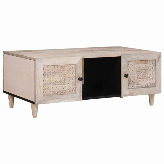 Dohányzóasztal polcokkal Bézs 100 x 54 x 40 cm tömör mangófa