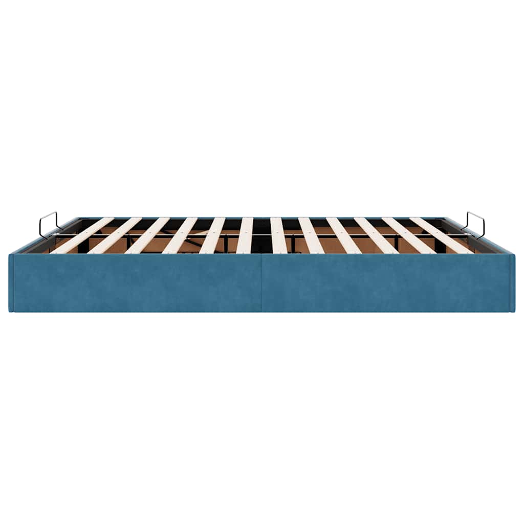 Ottomán ágykeret matrac nélkül sötétkék 200x200 cm bársony