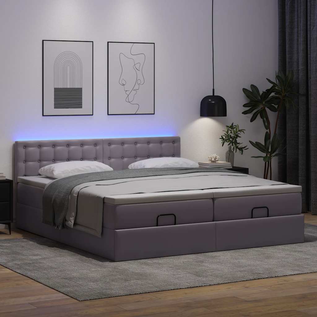 szürke műbőr ottomán ágy matracokkal & LED-ek 180x200cm